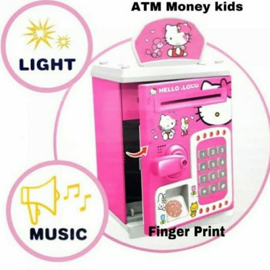 Mainan Anak Celengan ATM Mini Money Safe BOX Karakter Hello Kitty Doraemon Avengers Frozen Finger Print