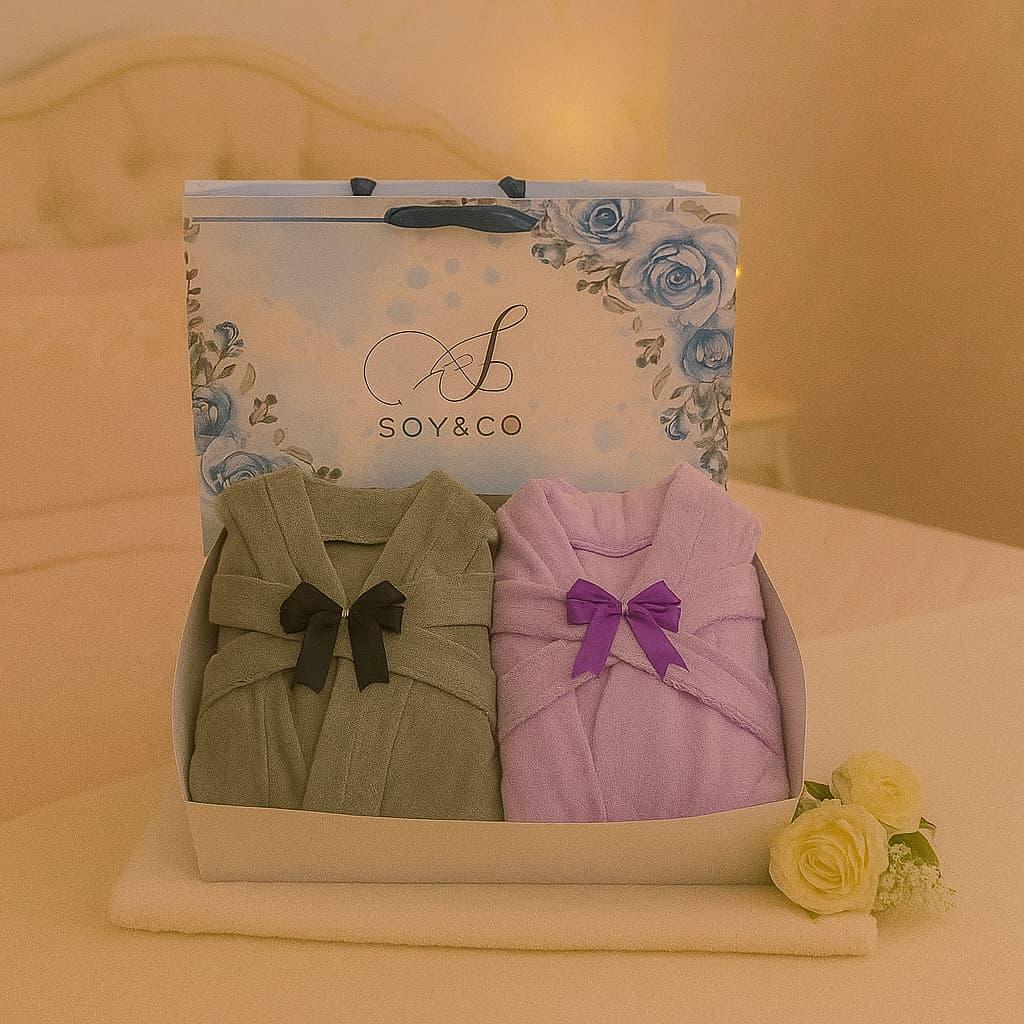 Soy&Co pernikahan Hampers Premium Kimono Towel Couple hadiah