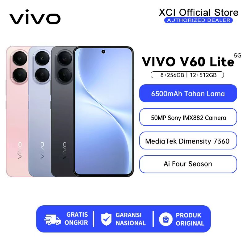 [Official Store] Vivo V60 Lite 8/256Gb (8+8Gb Extended Ram) 6500Mah Battery, 90W Flashcharge Harga  3,999,000 Ringgit*Penghantaran Percuma