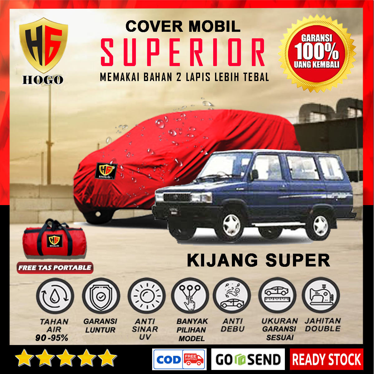 Body Cover Mobil Kijang Super Outdoor Waterproof / Sarung Mobil Toyota Kijang Super Long Waterproof / Selimut Tutup Penutup Mantol Kerudung Mantel Mobil Kijang Super Short Waterproof Outdoor Anti Air - SUPERIOR Harga 589,000 rupiah*Gratis Ongkir