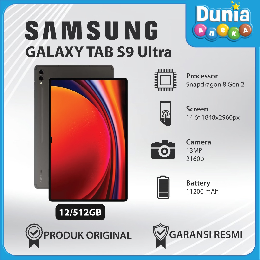 Samsung Tab S9 Ultra 12GB/256GB - Tablet Flagship AMOLED 14.6", S-Pen, IP68 - Garansi Resmi Harga 19,500,000 rupiah*Gratis Ongkir