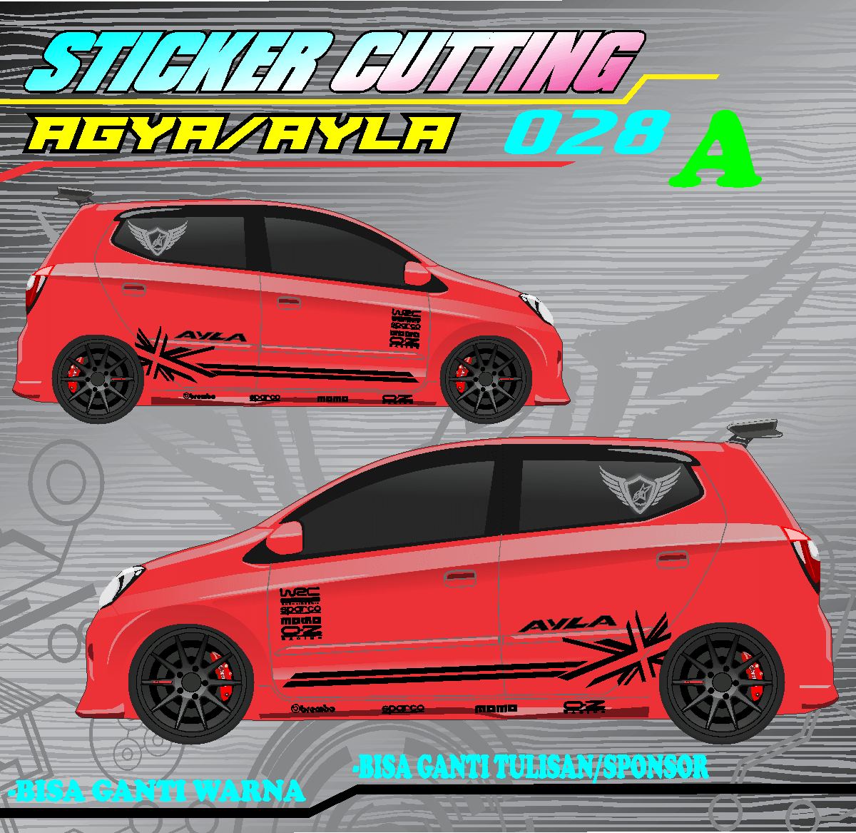 STRIPING VARIASI STICKER CUTTING MOTIF GRAFIS KEREN TERLARIS BODY SAMPING MOBIL AGYA AYLA -028 Harga 120,000 rupiah*Gratis Ongkir