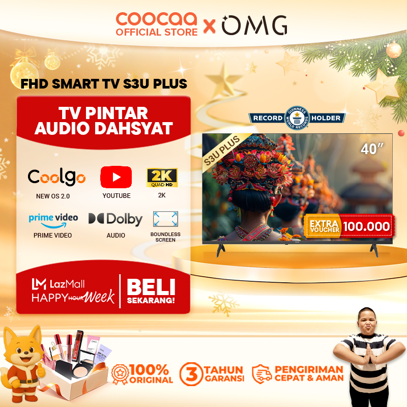 Coocaa Tv 40 Inch S3U Plus - Coolita 3.0 - Smart Tv - Youtube/ Prime Video - Dolby Audio (Coocaa 40S3U Plus) Harga  2,299,000 rupiah*Gratis Ongkir