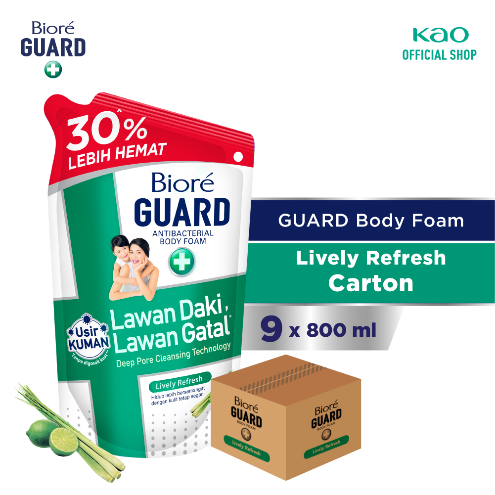 Biore Guard Sabun Mandi Cair Antibakteri Lively Refresh Pouch 800ml isi 9 pcs [Karton] Harga 222,200 rupiah*Gratis Ongkir