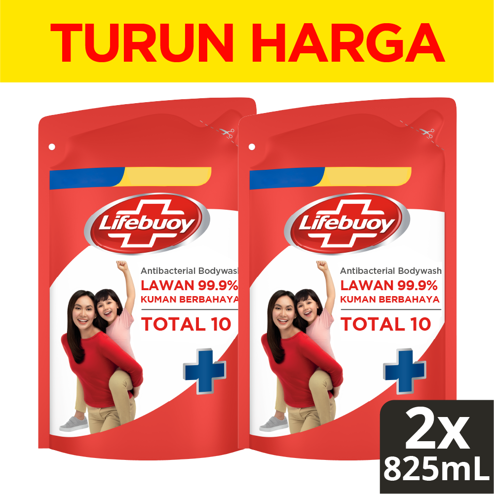 Lazada Indonesia - [HEMAT 30%] Lifebuoy Sabun Mandi Cair Body Wash Total 10 Antibakteri 825Ml Refill x2
