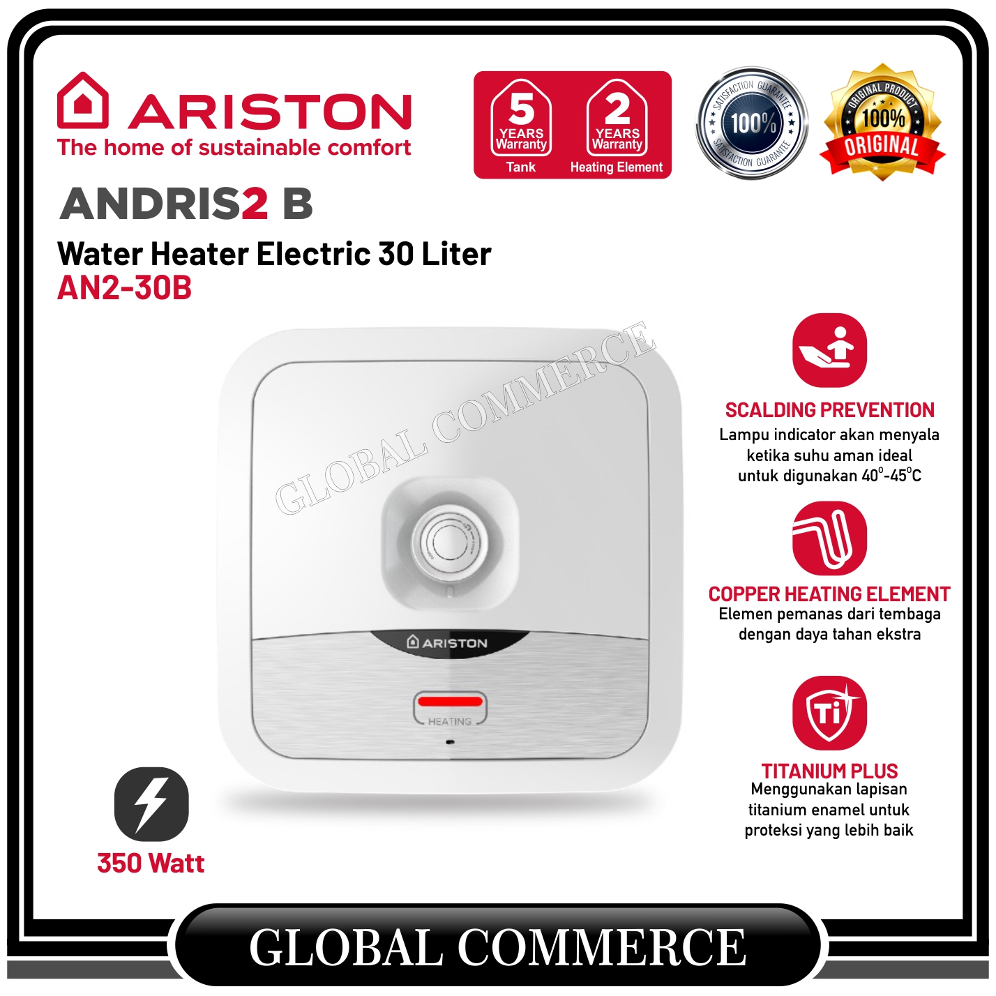 Ariston Water Heater 10 liter AN2 10B pemanas air ariston andris2 B 10 |  Lazada Indonesia