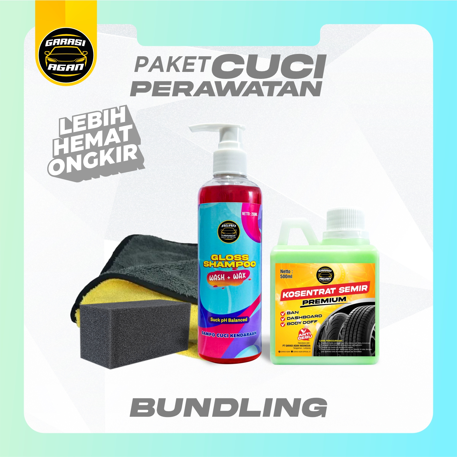 GARASI AGAN PAKET CUCI PERAWATAN Gloss Shampoo Microfiber dan Semir Ban Dashboard Mobil dan Motor Harga 65,000 rupiah*Gratis Ongkir