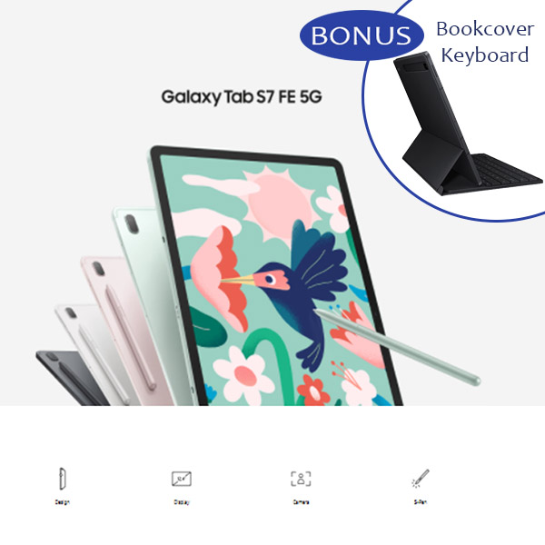 SAMSUNG GALAXY TAB S7 FE 5G + BONUS BOOKCOVER KEYBOARD Harga 10,000,004 rupiah*Gratis Ongkir
