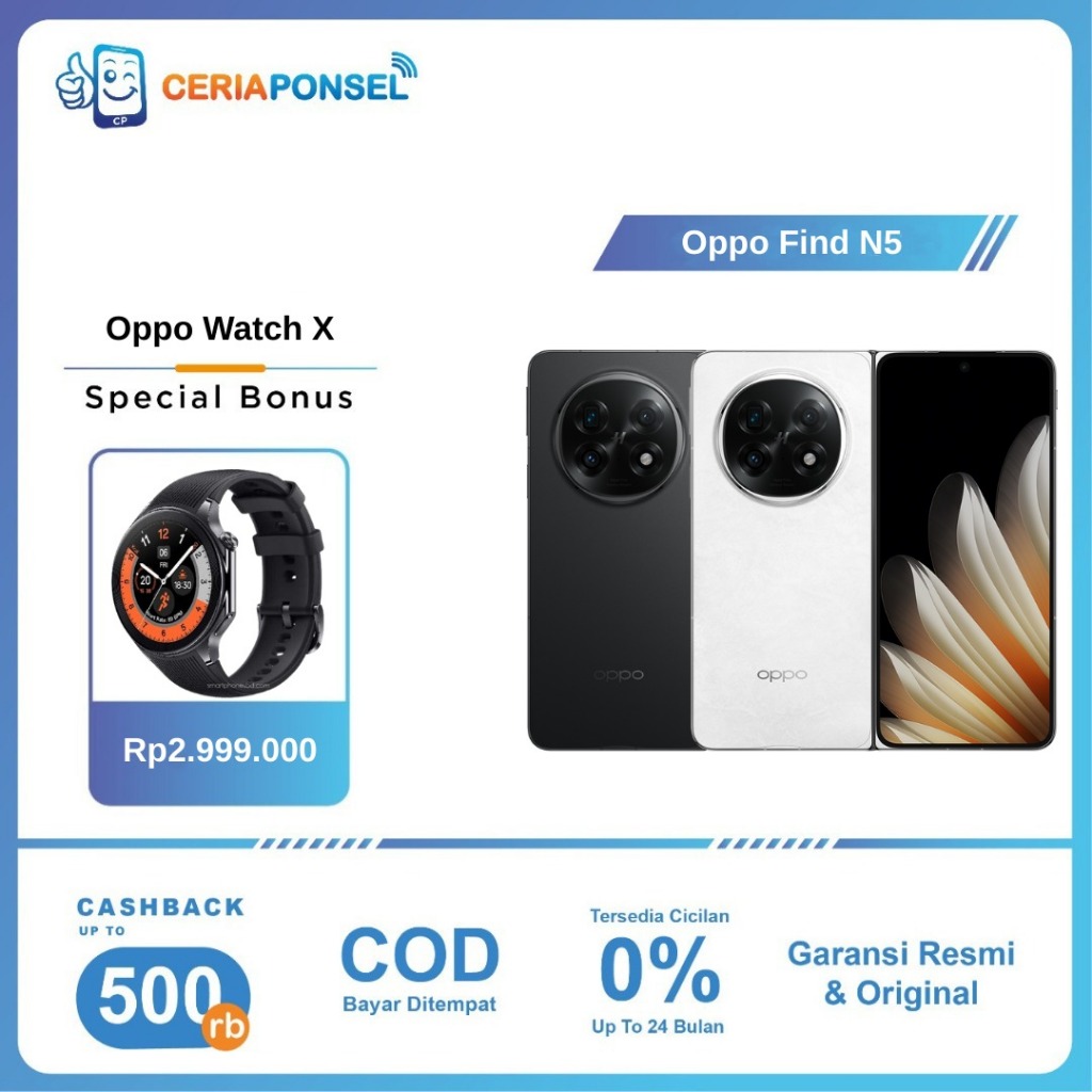 Oppo Find N5 Fold 5G 16/512GB Snapdragon 8 Elite (3 nm), Android 15, 5600mAH 80W | Garansi Resmi OPPO 1 Tahun Harga 25,876,000 rupiah*Gratis Ongkir