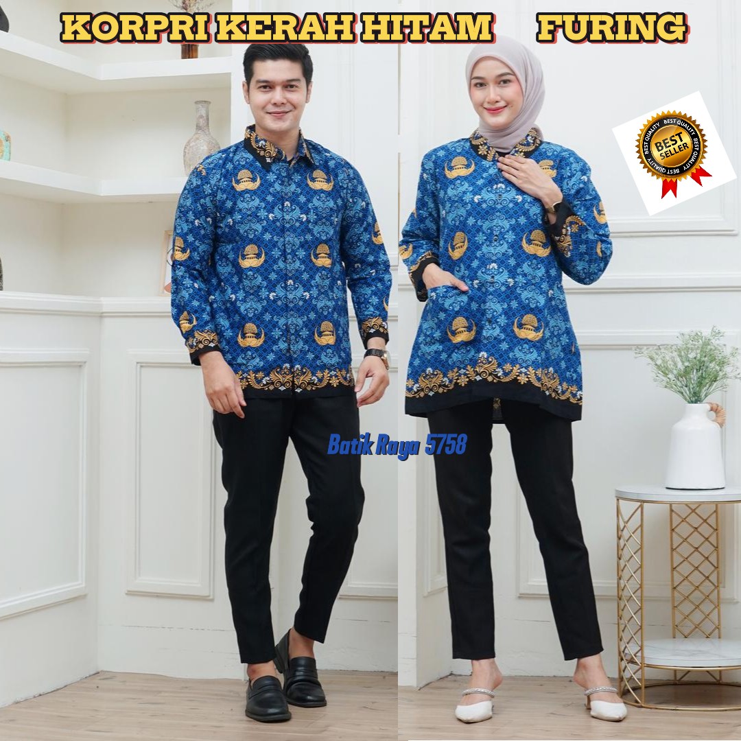 Latest Korpri Batik Uniform, Black Collar, Fur-Lined, Korpri Shirt for Men and Women, Sizes S to 5L Harga  170,000 rupiah*Gratis Ongkir