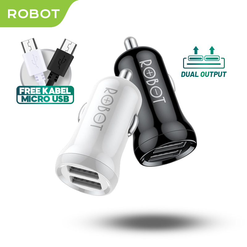 ROBOT RT-C07 Car Charger Colokan Mobil - 2 Port USB - Free Kabel Micro USB - Garansi Resmi 1 Tahun Harga 49,999 rupiah*Gratis Ongkir