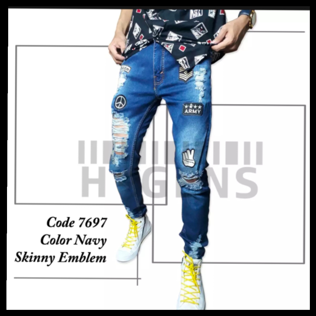 celana jeans sobek lapis bordir emblem 