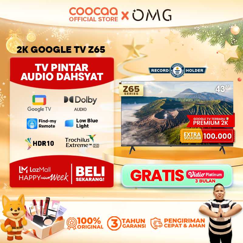 New Coocaa TV 43 inch z65-OS Google TV-smart TV - 2K LED-flicker free/eye care/low blue light-Netflix/YouTube-Dolby Audio-find my remote technology (coocaa 43z65) Harga  2,899,000 rupiah*Gratis Ongkir