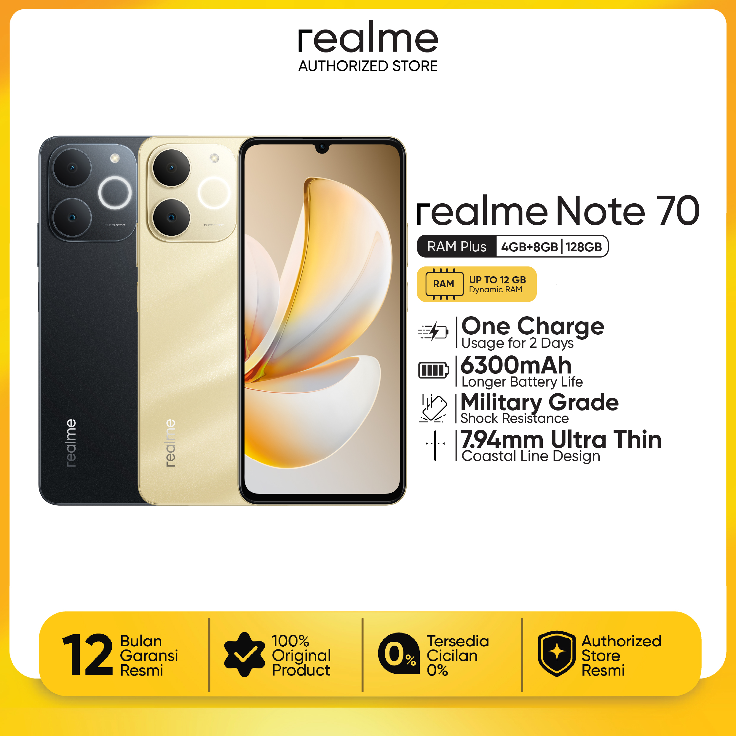 Realme Note 70 4Gb+128Gb | 6300Mah Massive Battery | Unisoc T72 I P54 Dust & Water Resistance Harga 1,449,000 rupiah*Gratis Ongkir
