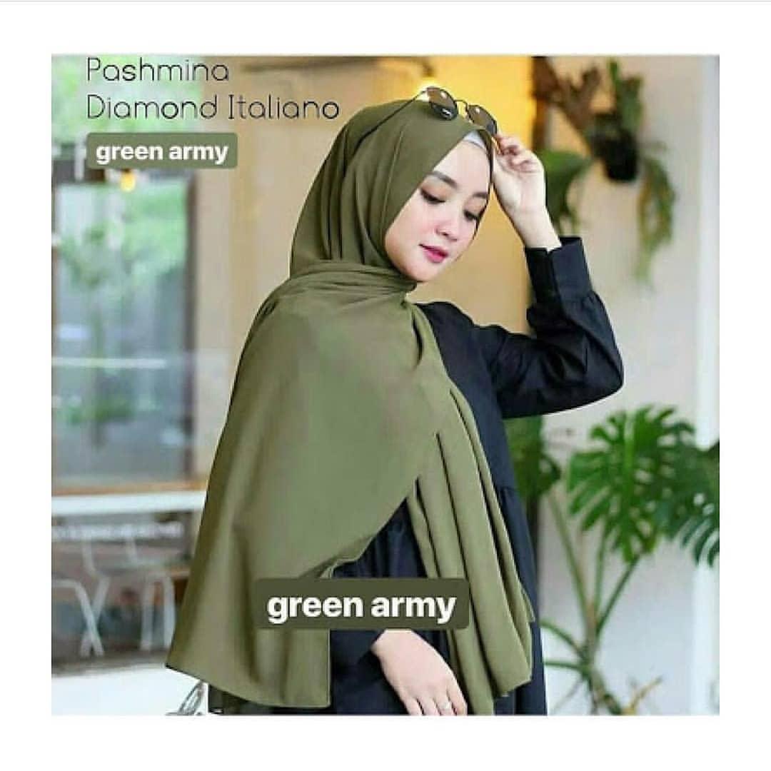 30 Trend Terbaru Kerudung  Pashmina  Diamond Warna  Army  