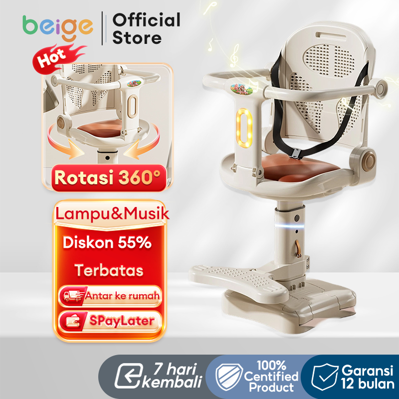 Beige 4-tier folding electric children motorcycle seat + Music & Lights-360 ° swivel can rest comfortably Harga 175,000 rupiah*Gratis Ongkir