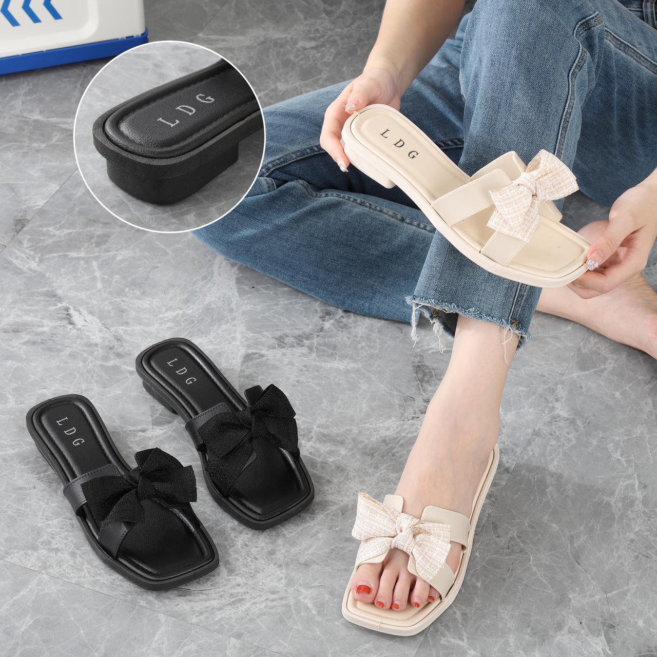 Women's jelly slop sandals rubber H-slip on high heels 3cm LDG 088 Harga 33,500 rupiah*Gratis Ongkir