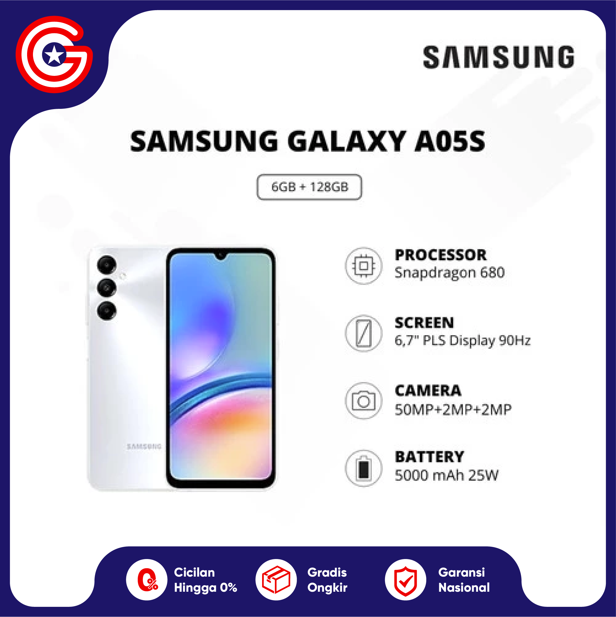 SAMSUNG A05S 6/128GB GARANSI RESMI Harga 2,199,000 rupiah*Gratis Ongkir