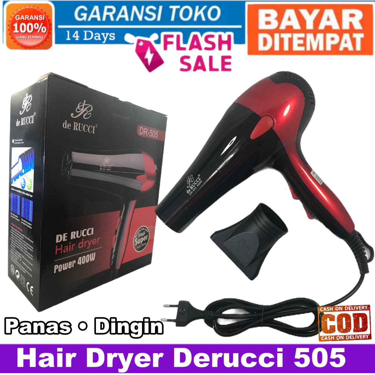 Bayar di Tempat De Rucci HairDryer Hair Dryer Pengering Rambut Blow DR 505 Styler Derucci Derruci Panas Dingin 2 Fungsi Kabel Anti Lilit Hair Care Laz Beauty COD Sasa Mall