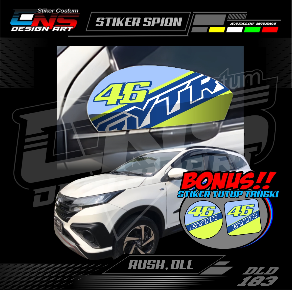 Stiker Spion Mobil Toyota Rush GYTR VR46 Custom Semua Mobil Stiker Spion Pick Up Stiker Print Stiker Vinyl Stiker Kata Keren Stiker Cewek Vector Hijab - Bisa Request Harga 55,900 rupiah*Gratis Ongkir