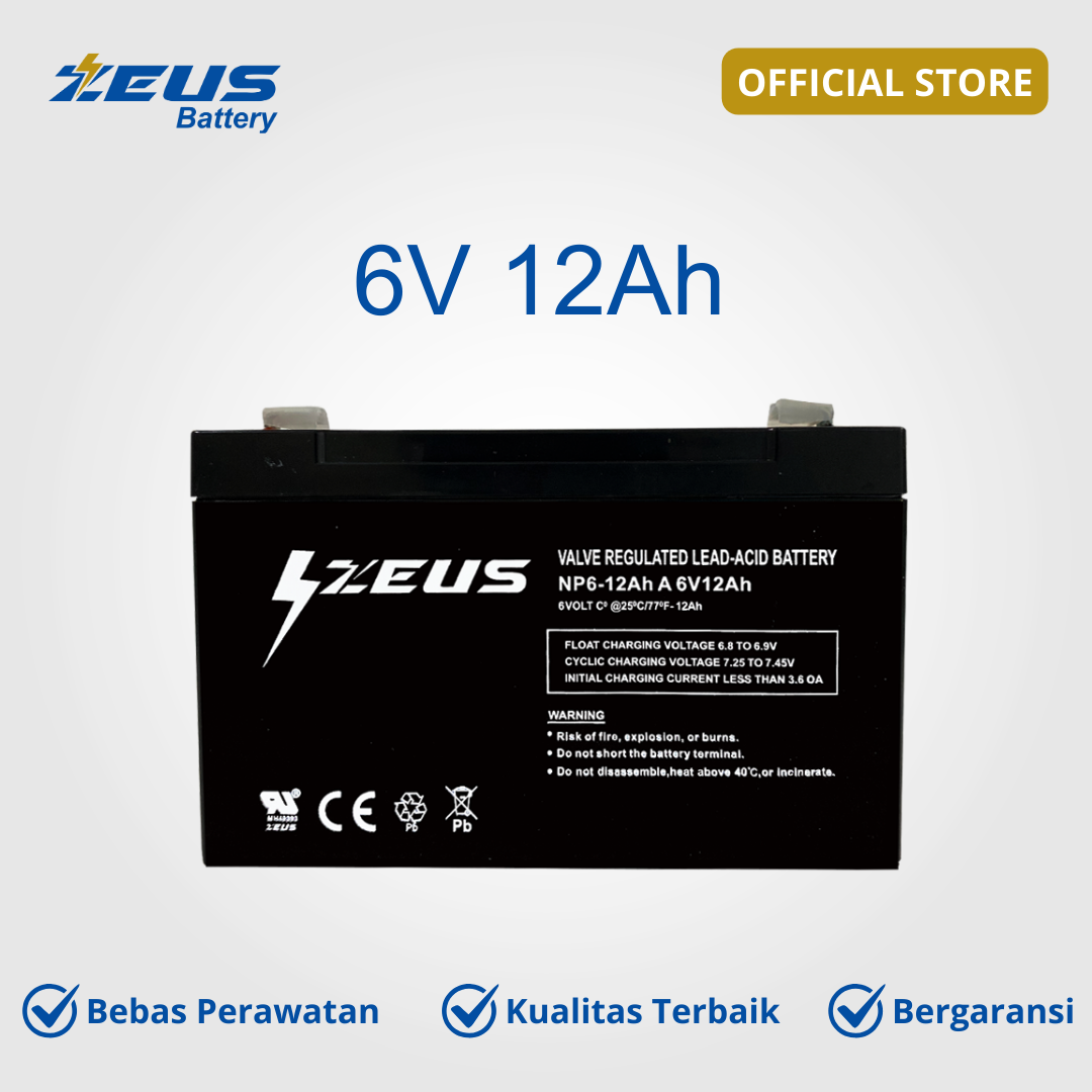Aki Pompa Air, Senter, Mobil Mainan VRLA 6V 12Ah Accu Zeus Harga 225,400 rupiah*Gratis Ongkir