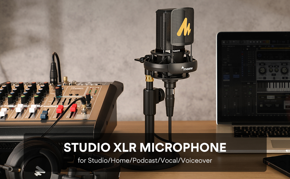 色移り有り MAONO XLR Condenser Microphone with 34mm Large Diaphragm,  Professional Cardioid Studio Mic for Podcasting, Recording, Streaming,  Vocals, Voice Over, M