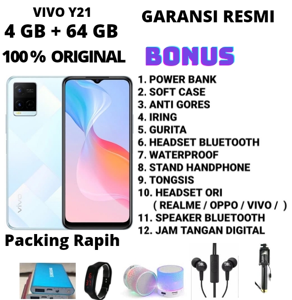 VIVO Y21 RAM 4/64 GRASS GARANSI RESMI Harga 1,499,000 rupiah*Gratis Ongkir