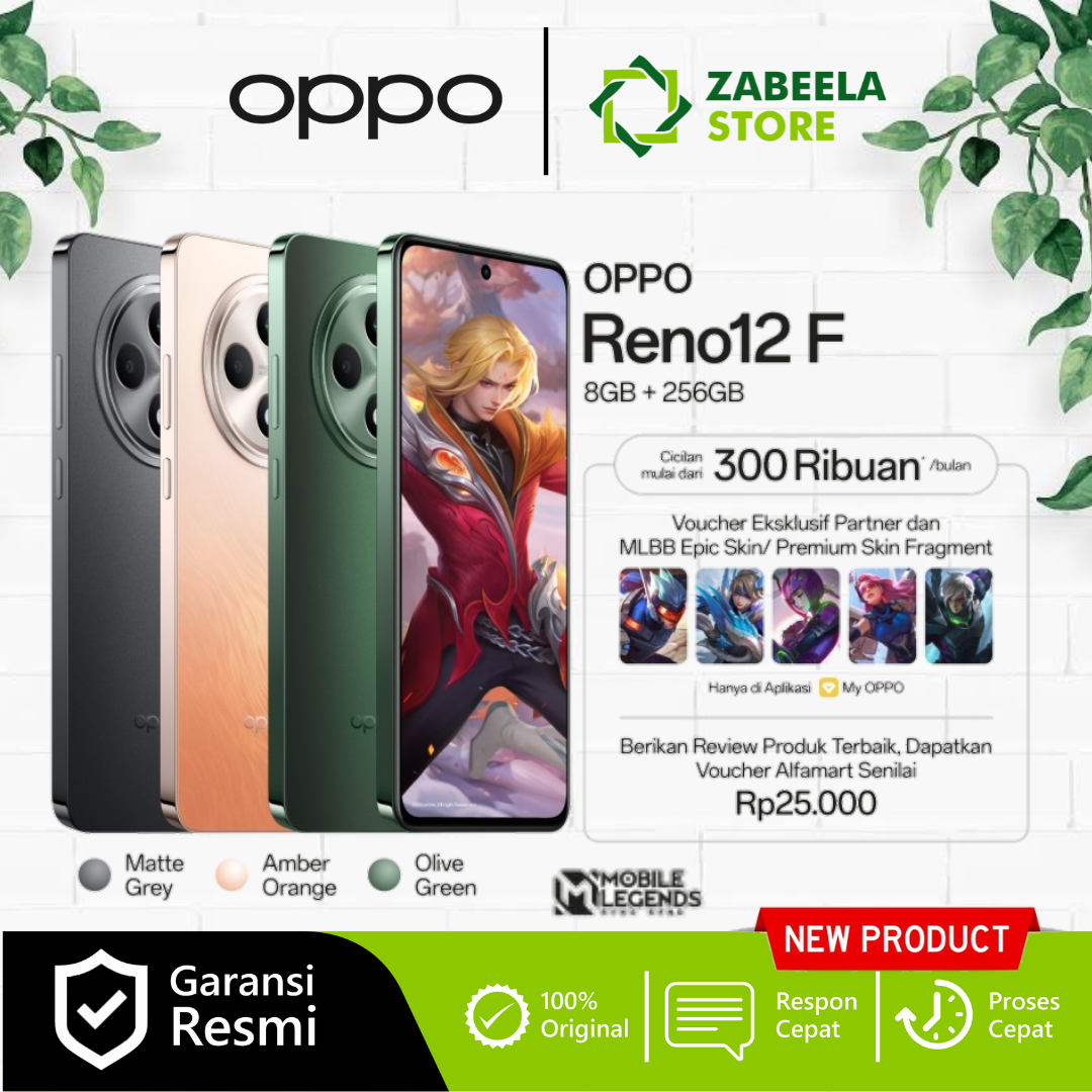 Oppo Reno 12F 5G 4G NFC 12/256GB 12/515GB 8/256GB AMOLED 6.67" Dimensity 6300 Garansi Resmi Oppo Indonesia Harga  3,999,000 Ringgit*Penghantaran Percuma