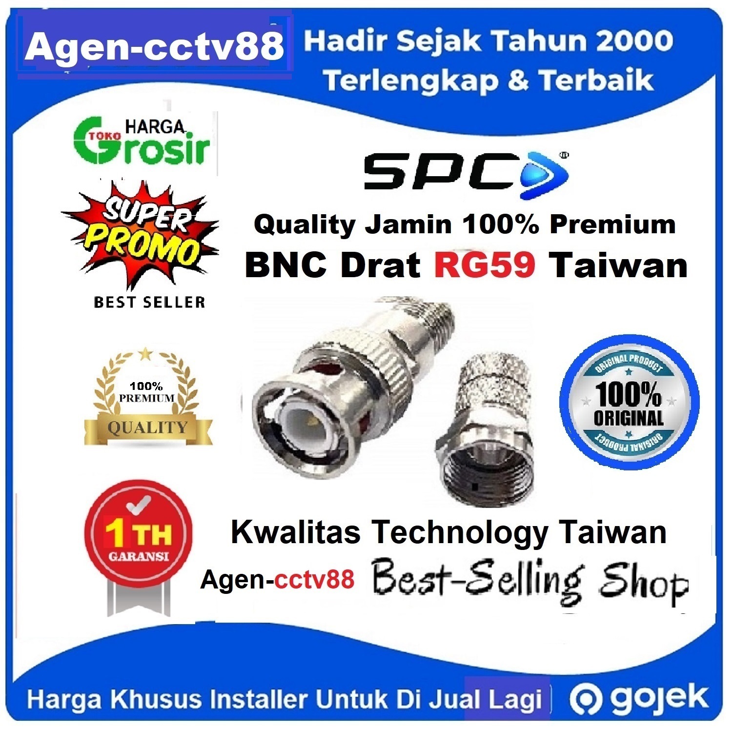Jack Konnetor BNC Drat SPC RG-59 Harga Lagi Promo Reseller-Agen cctv88 Harga  2,800 rupiah*Gratis Ongkir