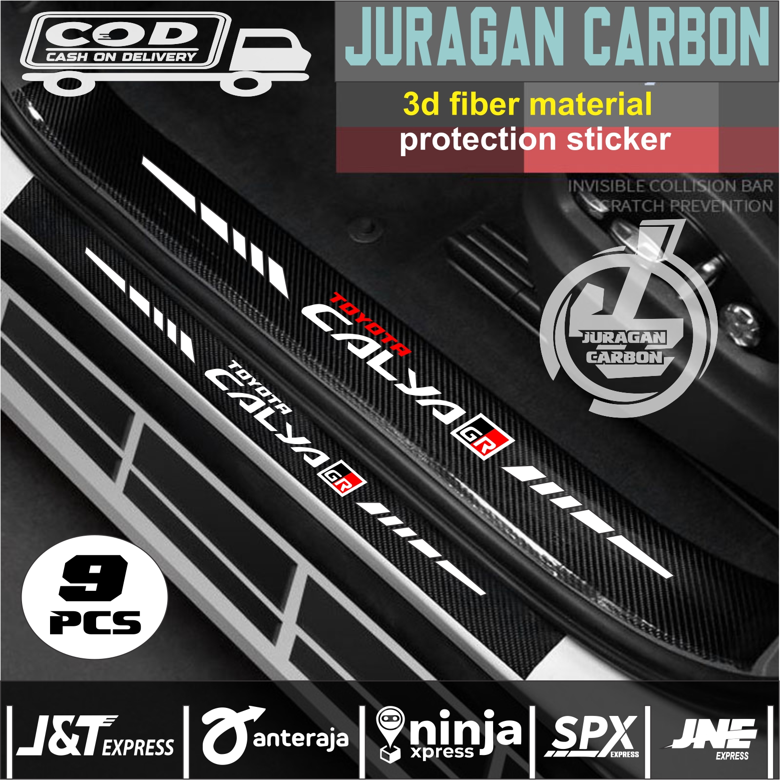[COD] 9pcs Strip Sill Guard Karet / Stiker Mobil 3D Carbon Fiber Untuk mobil toyota cayla gr stiker pelindung pintu bagasi mobil toyota cayla Harga 36,000 rupiah*Gratis Ongkir