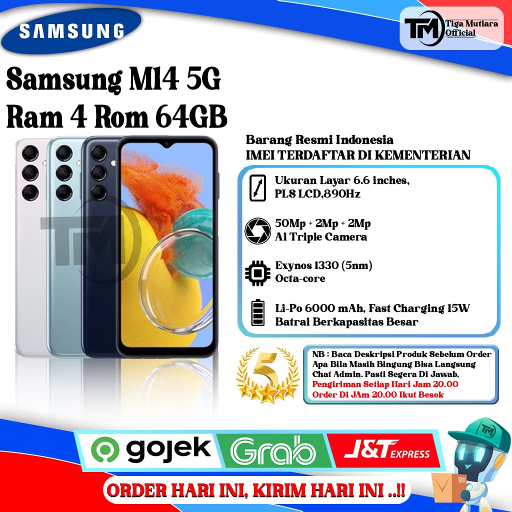 Samsung M14 5G Ram 4 Rom 64GB Harga 1,999,000 rupiah*Gratis Ongkir