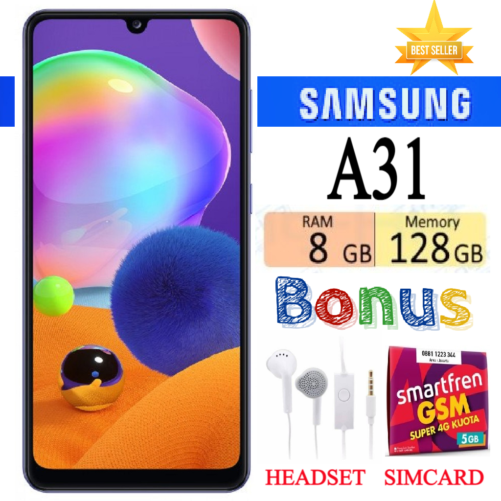 SALE!!! SAMSUNG GALAXY A31 RAM 8/128 GB FULLSET Bergaransi - FREE SIMCARD Harga 1,800,000 rupiah*Gratis Ongkir