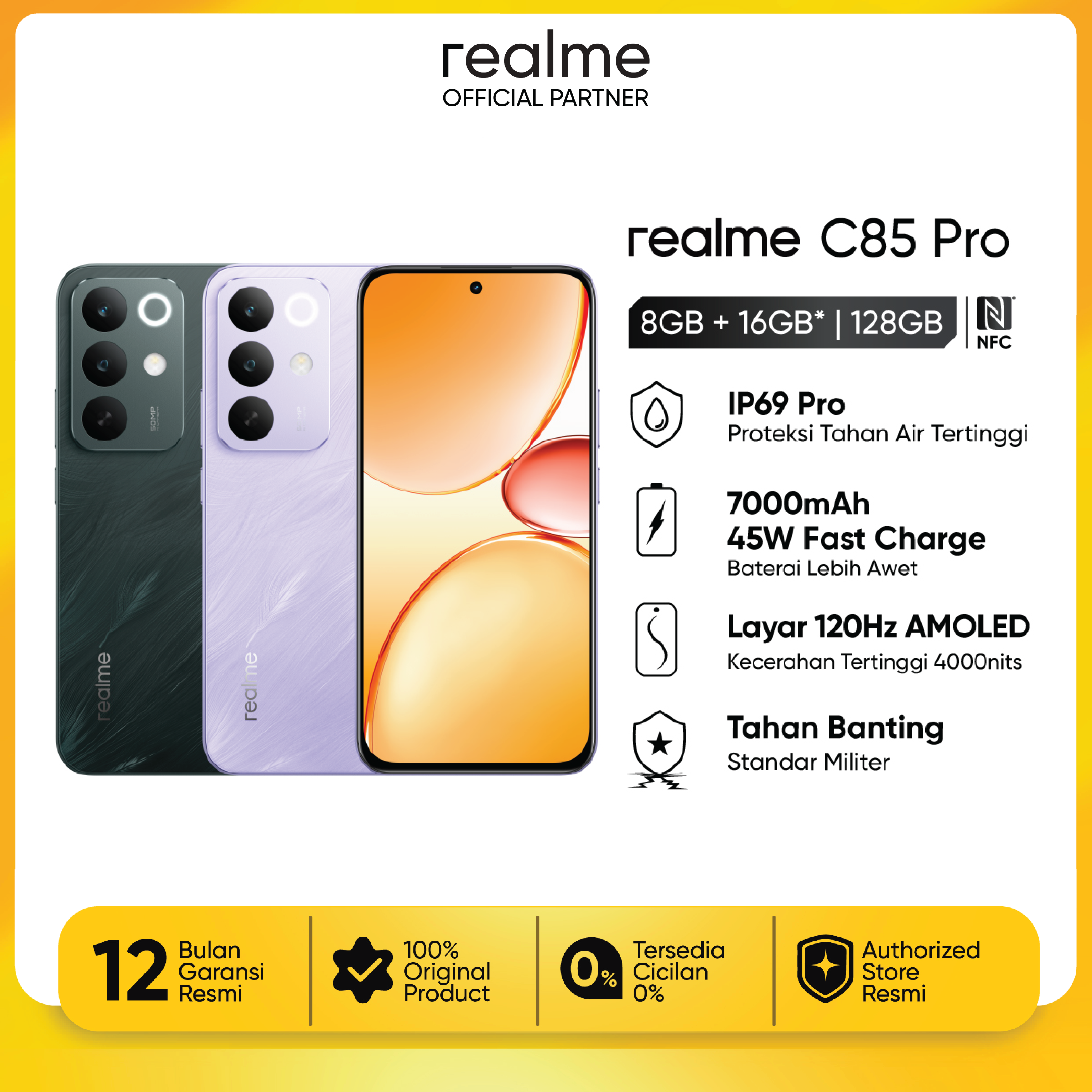 Realme C85 Pro 8Gb+128Gb Nfc | 6300Mah Battery | 7.79mm Slim Design | 120Hz Screen | Snapdragon ® 685 Processor Harga 2,999,000 rupiah*Gratis Ongkir