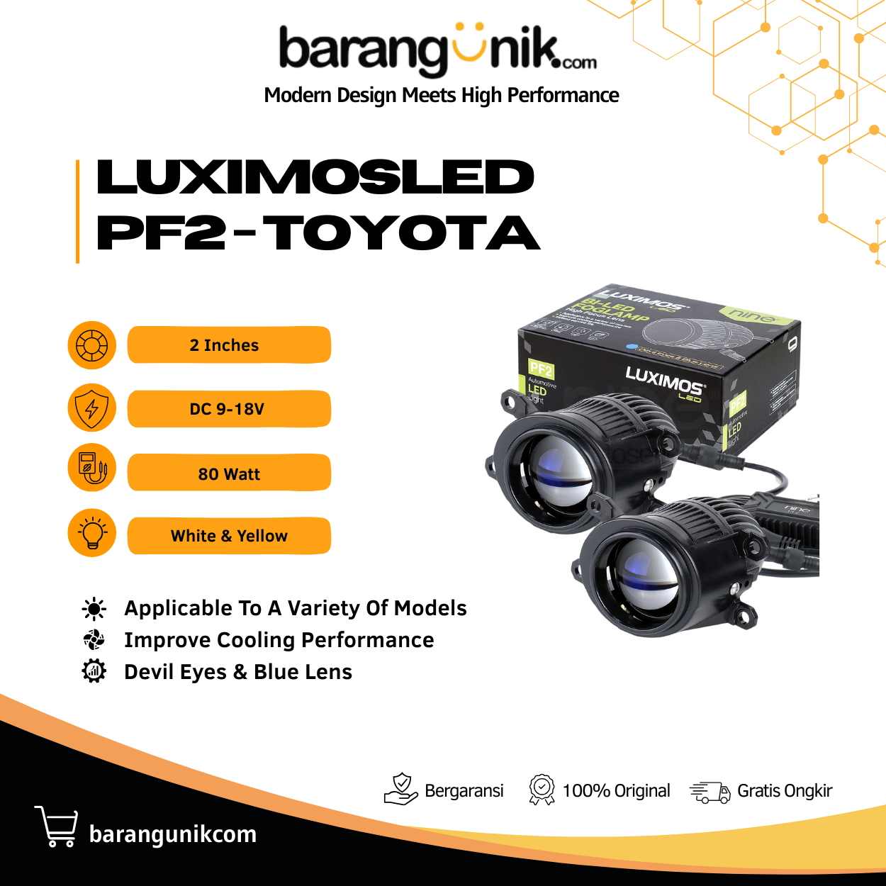 Biled Laser Foglamp Toyota 80W 2 Inch Projector Tembus Hujan Kabut Putih Kuning PF2 LUXIMOS Harga 999,900 rupiah*Gratis Ongkir