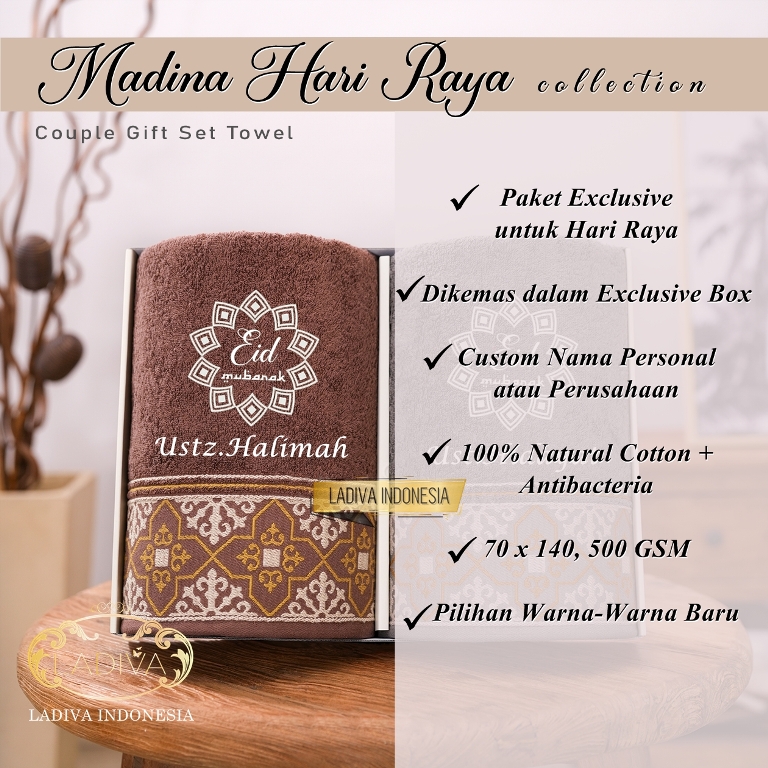 PARCEL LEBARAN - Hampers hadiah box SET Handuk Single Premium MADINA Series Edisi IDUL FITRI + Custom…