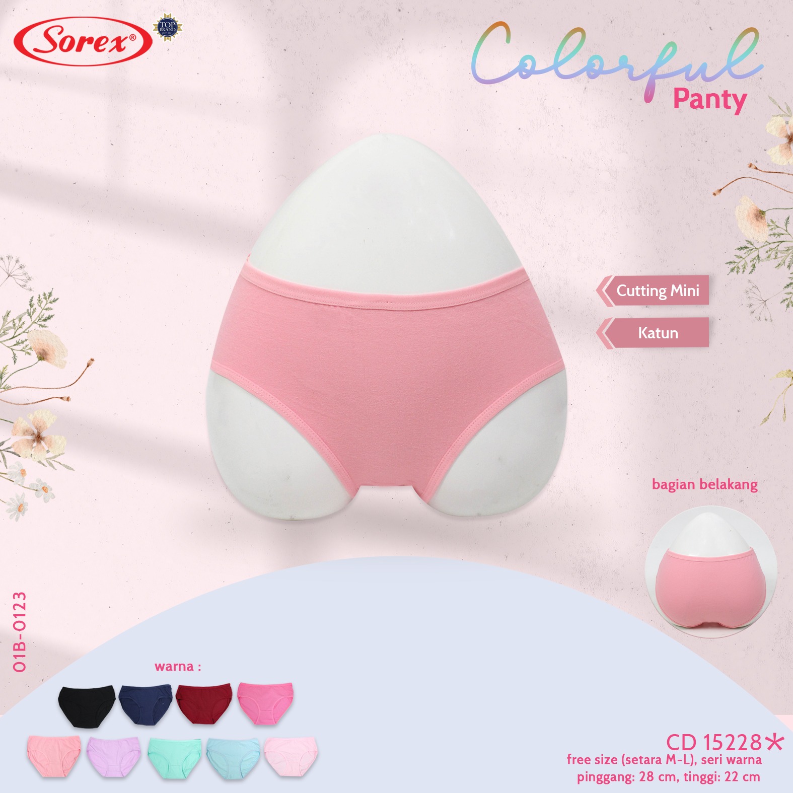 Sorex CD Wanita Mini Katun Polos Size M-L CD Colorful Panty 15228 Harga 14,900 rupiah*Gratis Ongkir