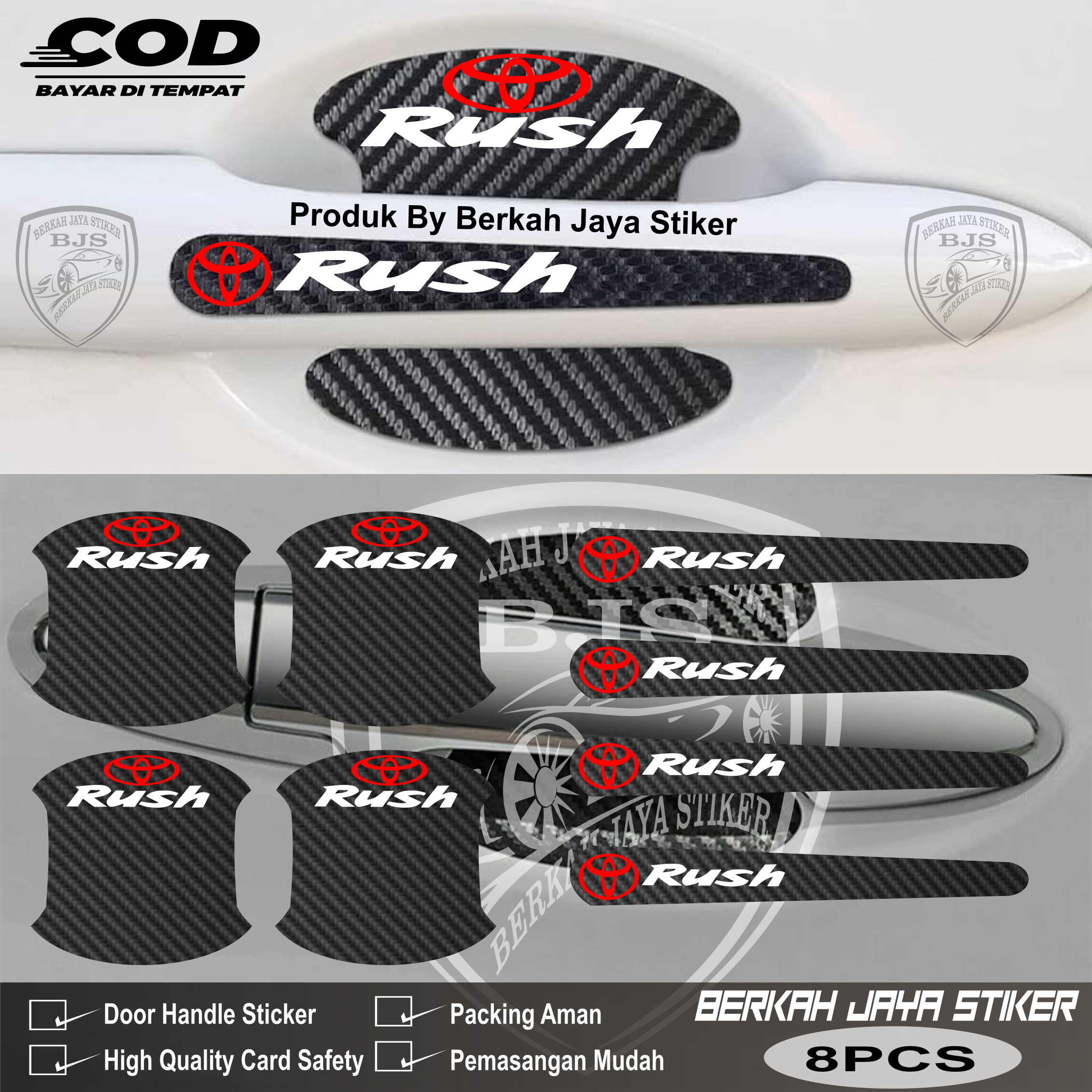 8pcs Stiker Karbon 3D Pelindung Handle Pintu Mobil Rush Stiker Pelindung Anti Gores Toyota Dan Logo Giá 18,000 Đồng*Miễn phí vận chuyển