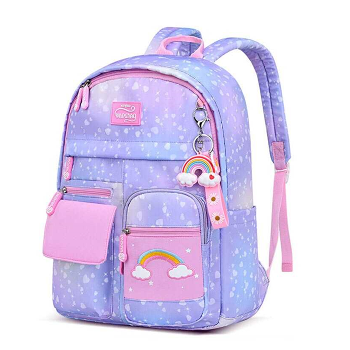 Lazada Indonesia - Hamlin Kappey Tas Ransel Sekolah Anak Wanita Large Storage Side Open Desain Rainbow Material Nylon ORIGINAL – Purple