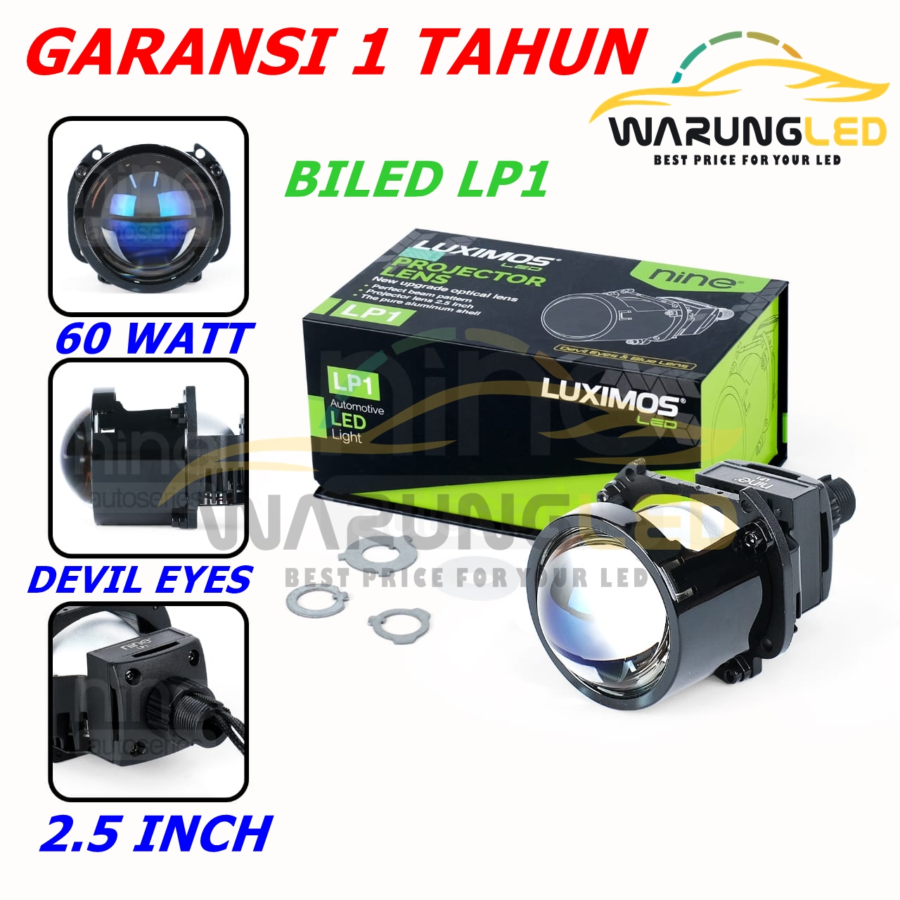 Luximos LZ1 2.5 inch 60 Watt extreme bright white 1 year warranty motorcycle car headlight Harga 289,900 rupiah*Gratis Ongkir
