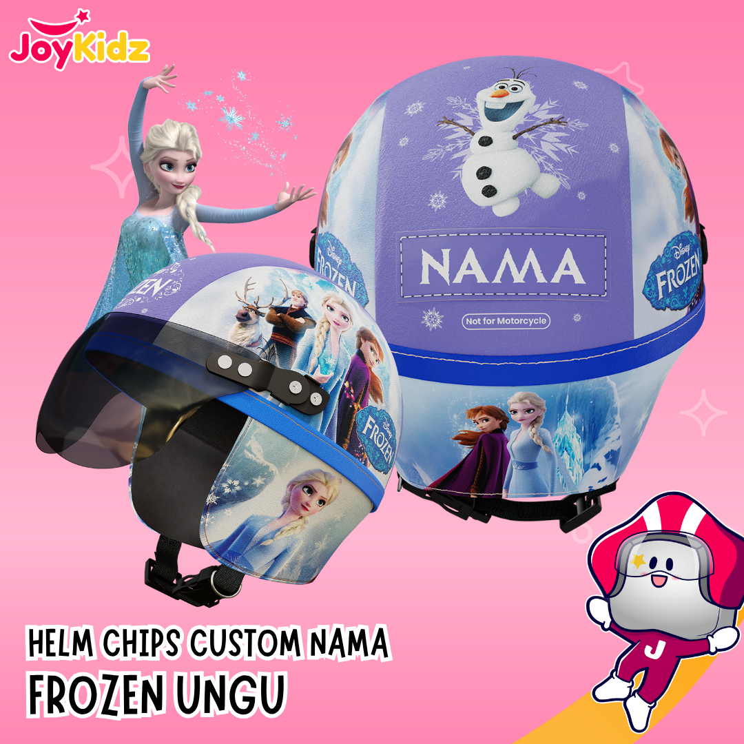 HELM RETRO CHIPS CUSTOM NAMA ANAK FROZEN UNGU USIA 1-4 TAHUN Harga 46,999 rupiah*Gratis Ongkir