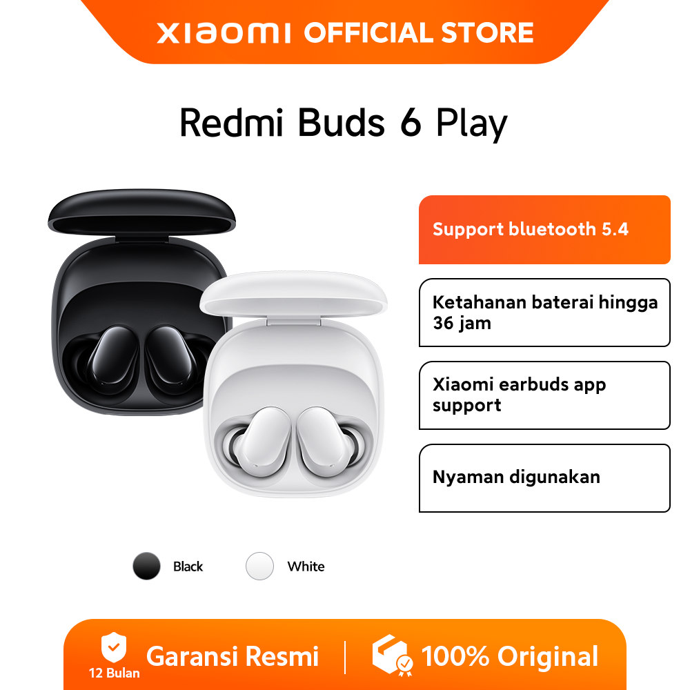 Xiaomi Redmi Buds 6 Play | Bluetooth 5.4 | Baterai Hingga 36 Jam | Xiaomi Earbuds App Support Harga 129,000 rupiah*Gratis Ongkir