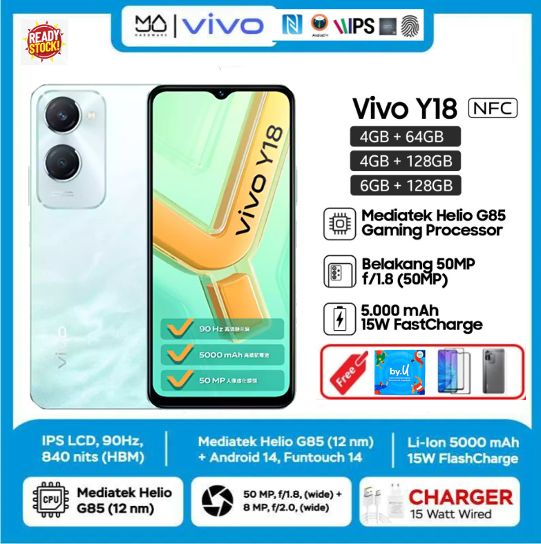 Vivo Y18 Nfc 4/64Gb | 4/128Gb Memory | 6/128Gb 5000 Mah Battery - 6/128 Gb, Warranty Harga 1,064,650 rupiah*Gratis Ongkir