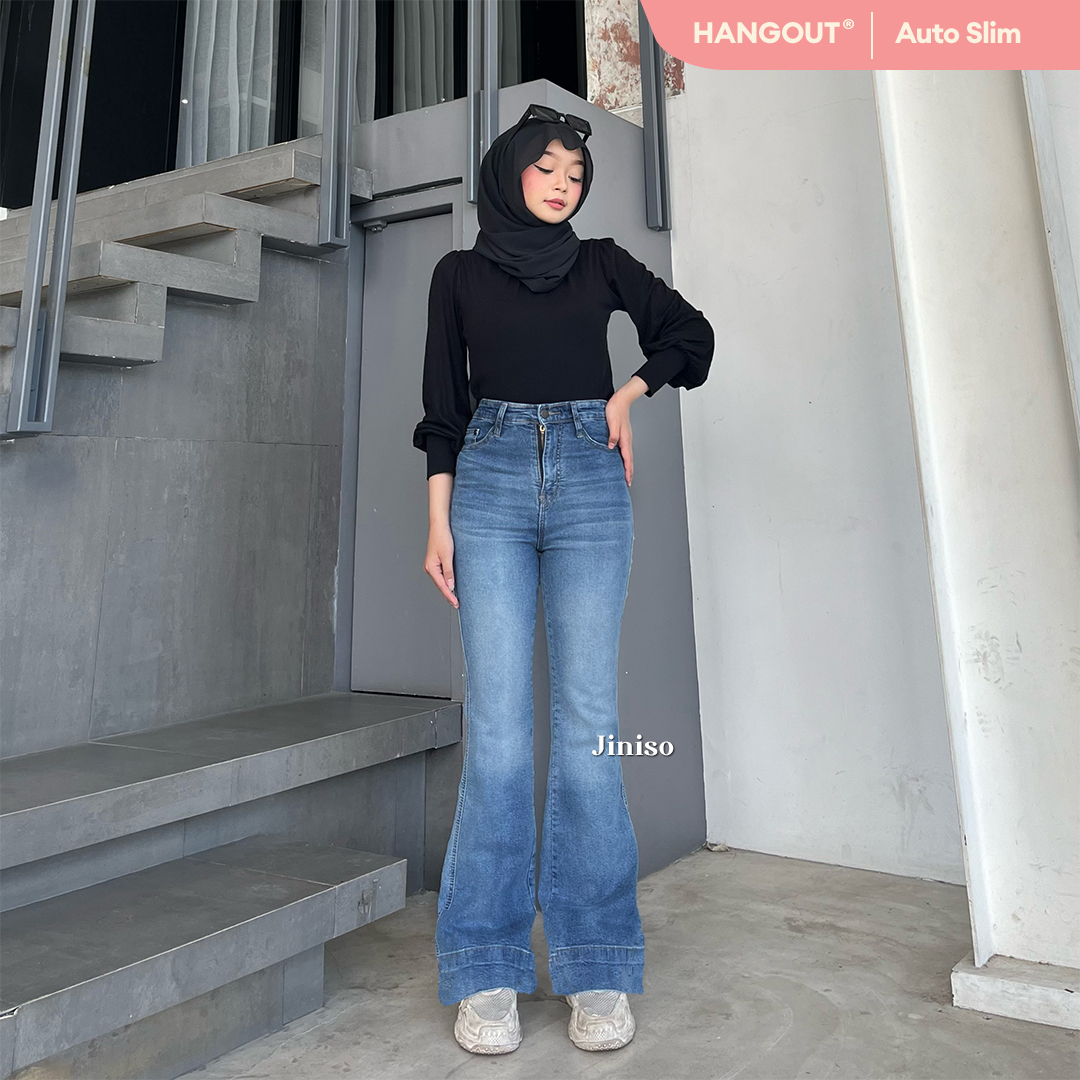 Jiniso-highwaist stretch Cuttell flare jeans 736 hangout Harga 206,500 rupiah*Gratis Ongkir