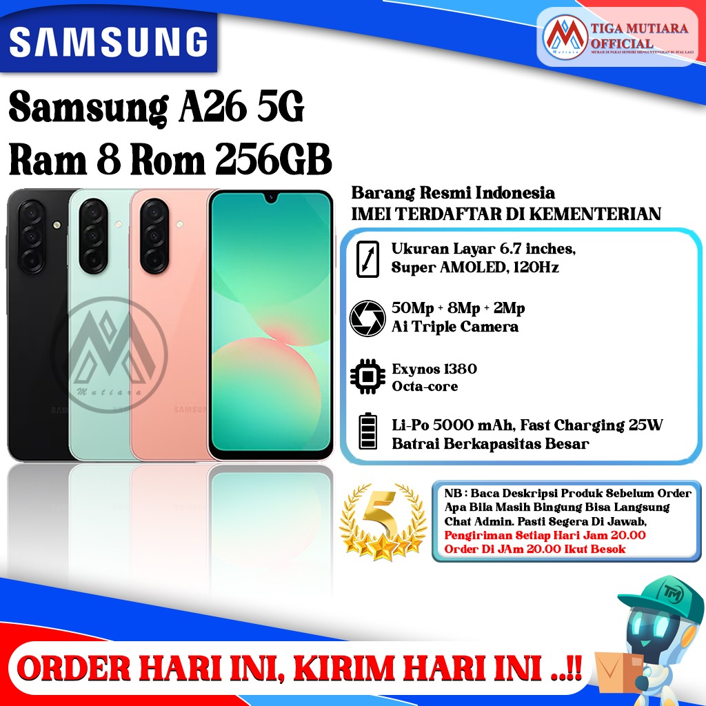 Samsung A26 5G Ram 8 Rom 256GB Harga 3,599,000 rupiah*Gratis Ongkir