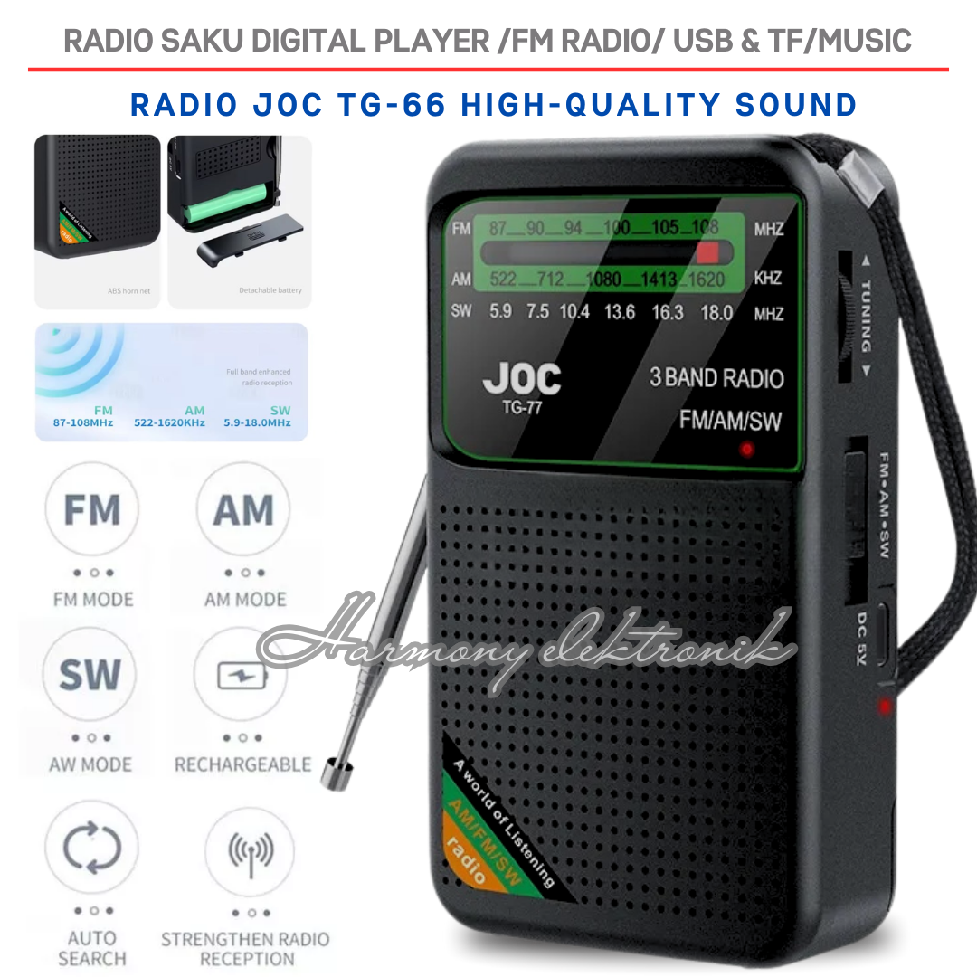 Radio Saku Tg-66 Portable Joc Fm/Am/Sw Usb Type-C 3 Band / Radio