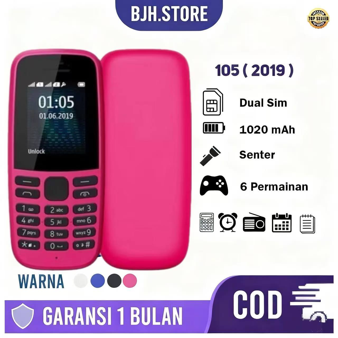 Old School Nokia Cellphone 105 2019 Warranty Available in Indonesia Dual Sim / Original Old School Nokia Cellphone 99% Harga 114,920 rupiah*Gratis Ongkir