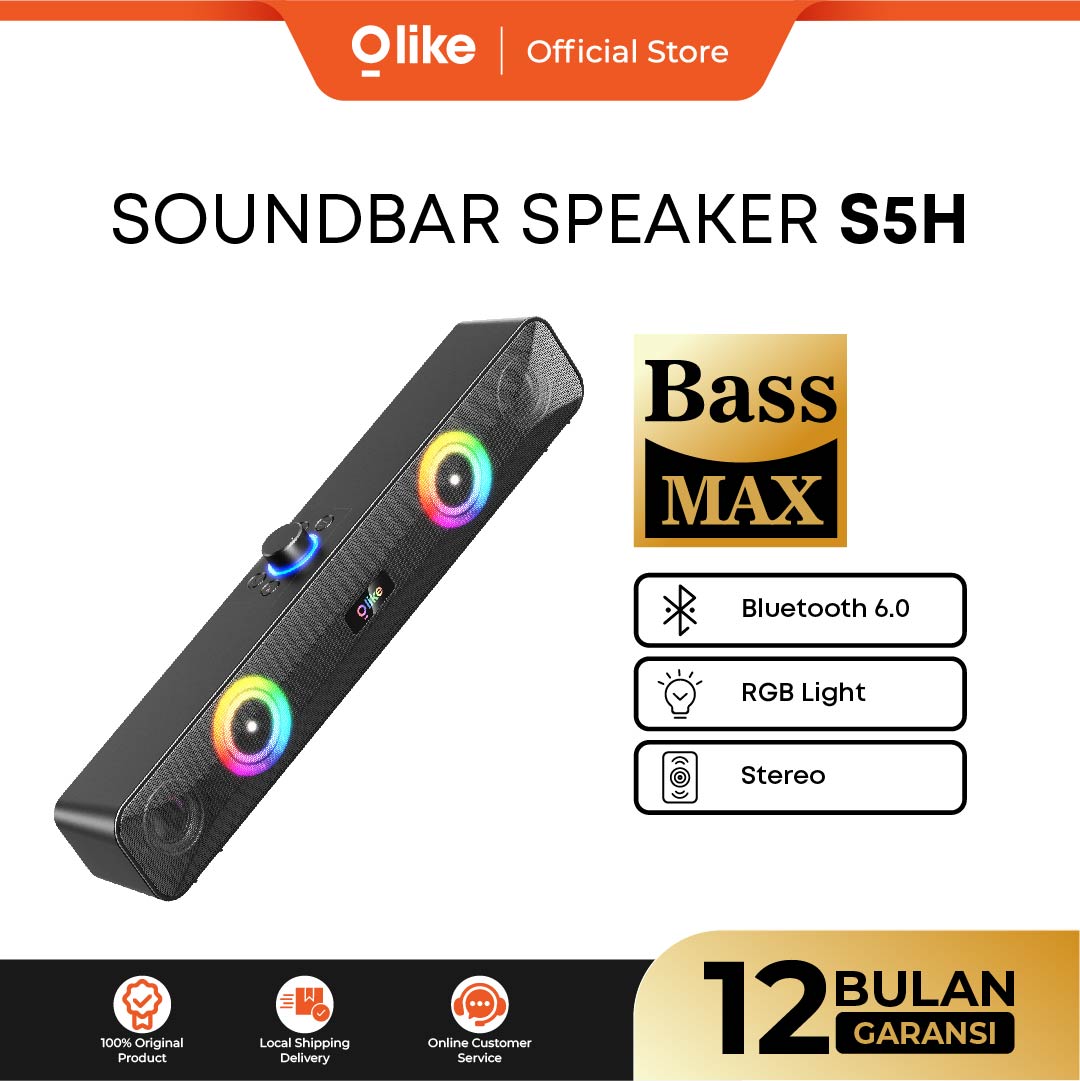 Olike soundbar s5h + RGB 1200mAh speaker, 10W surround sound subwoofer, stereo bass Max | 5-hour playtime | Bluetooth speaker for Computer & laptop with Android, aux and USB port Harga 151,500 rupiah*Gratis Ongkir