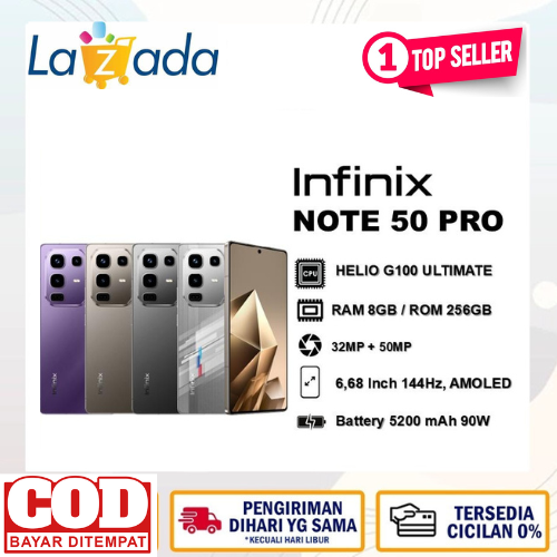 Infinix Note 50 pro-8 + 8/256 GB - 6.78 "AMOLED 144Hz-metal frame-Helio G100 - 5200 mah-90 watt-charge mag-NFC Harga  2,611,875 Ringgit*Penghantaran Percuma