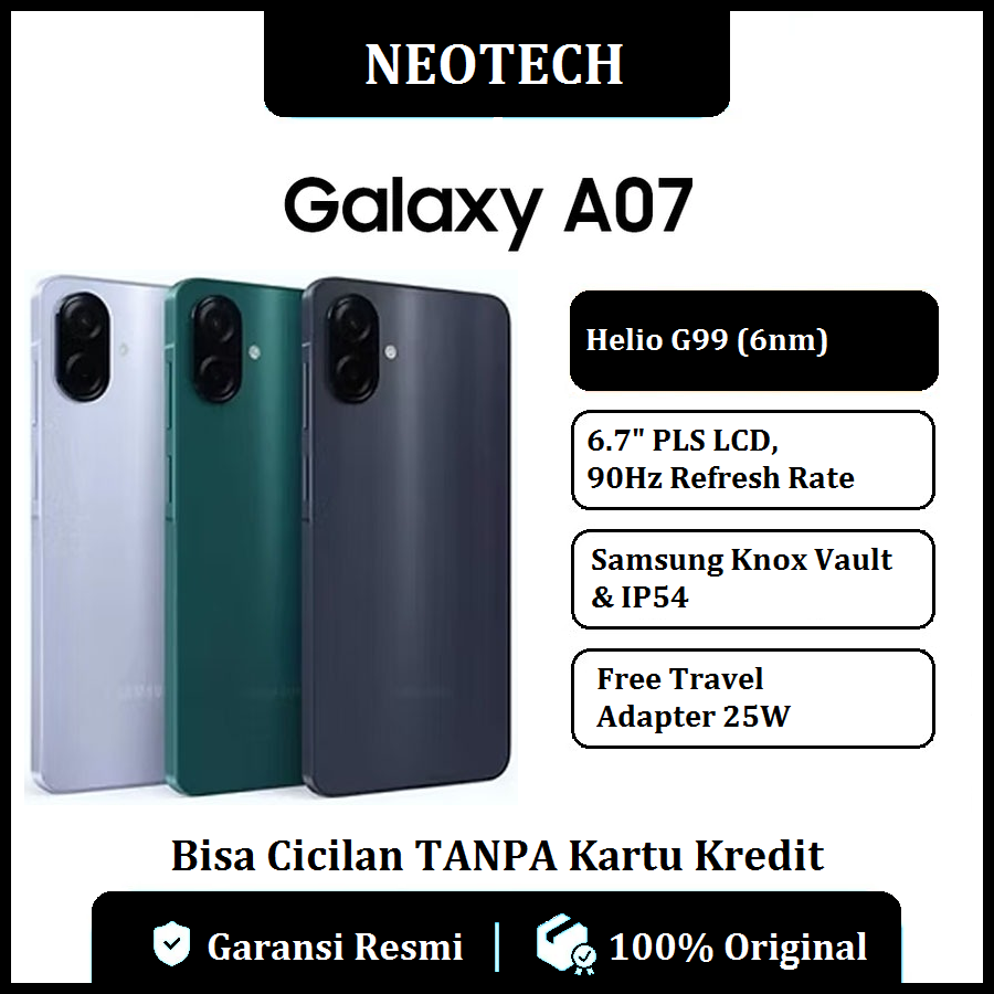 Samsung Galaxy A07 (4GB /6GB/8GB + 64GB/128GB/256GB) Bisa Cicilan Tanpa Kartu Kredit - Garansi Resmi 1 Tahun - HP Murah ( Kredivo, Laz Pay Later, Bisa COD, OVO, Original ) Harga 1,356,000 rupiah*Gratis Ongkir