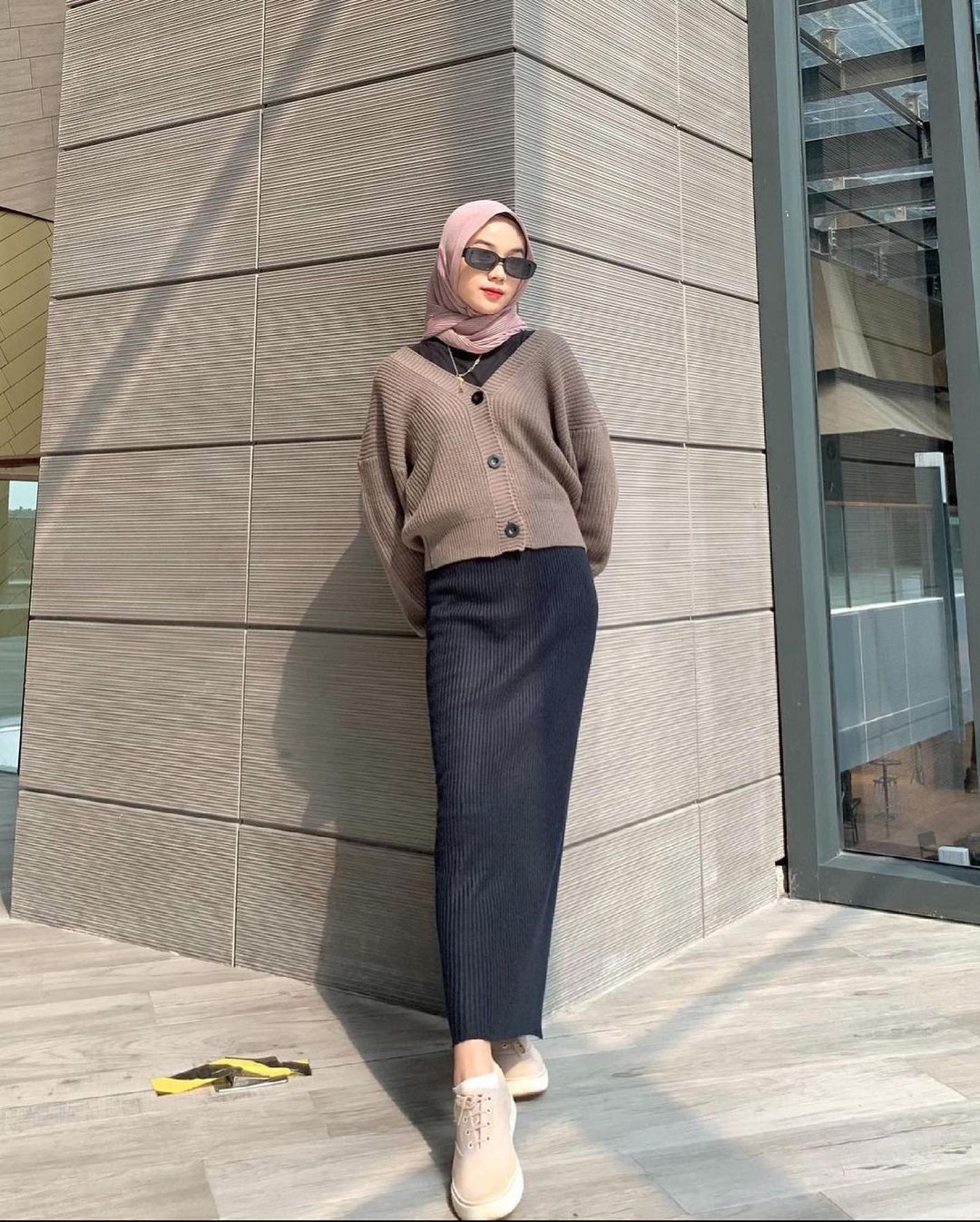 Hitam Outfit Hijab Cardigan Setelan Wanita Set Cardigan Crop ROK